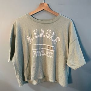 American Eagle Olive Green Cropped Tee Oversized Fit